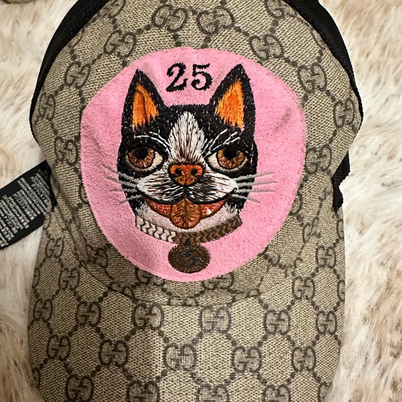 GUCCI GG Supreme Monogram Bosco Patch Baseball Hat M Beige Malva - Picture 5 of 5